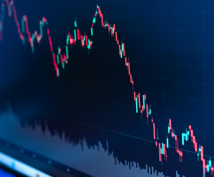 Πτώση δείκτη μετοχών αγοράς Γραφική χρηματιστηρίου πτώσης