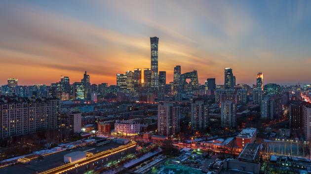 Πόλη Πεκίνο ηλιοβασίλεμα