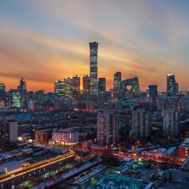 Πόλη Πεκίνο ηλιοβασίλεμα